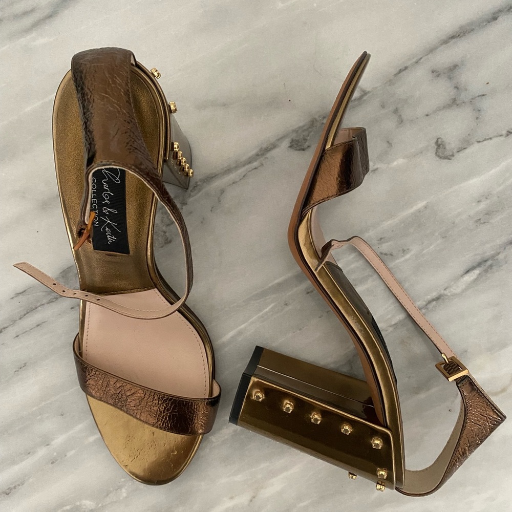 Charles & Keith gold heeled sandals with spikes